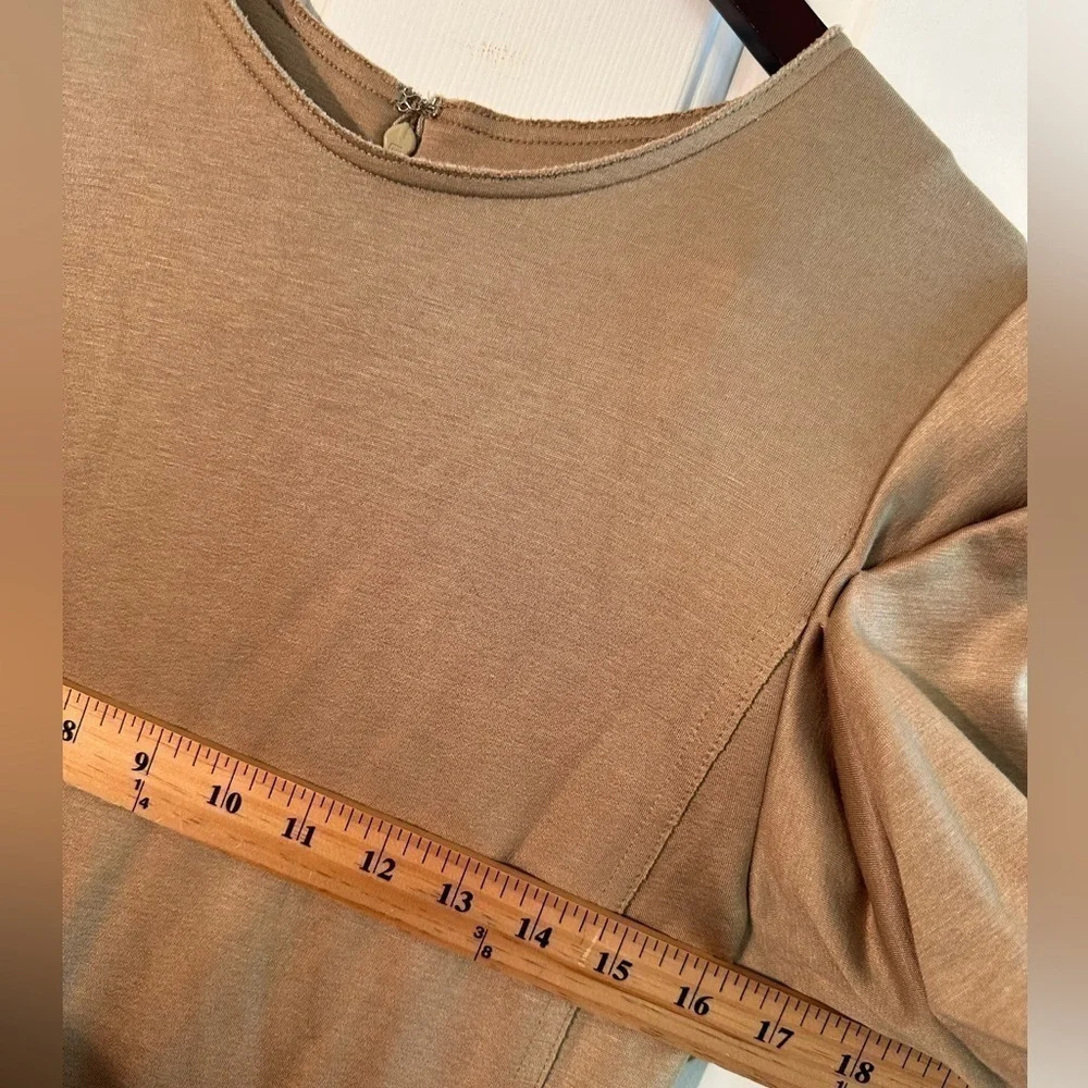 COS M Glossy Minimalist Taupe Puff Bubble Short Sleeve Shift Scandi Style Dress - Picture 14 of 16